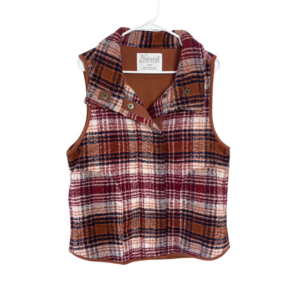 Natural Reflections Textured Plaid Button Up Vest Size Small Gorpcore‎ Casual